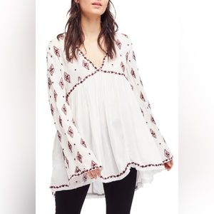 Free People Embroidered White Top